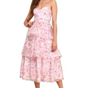 Lulu’s Medium Floral Pink Strapless Dress
